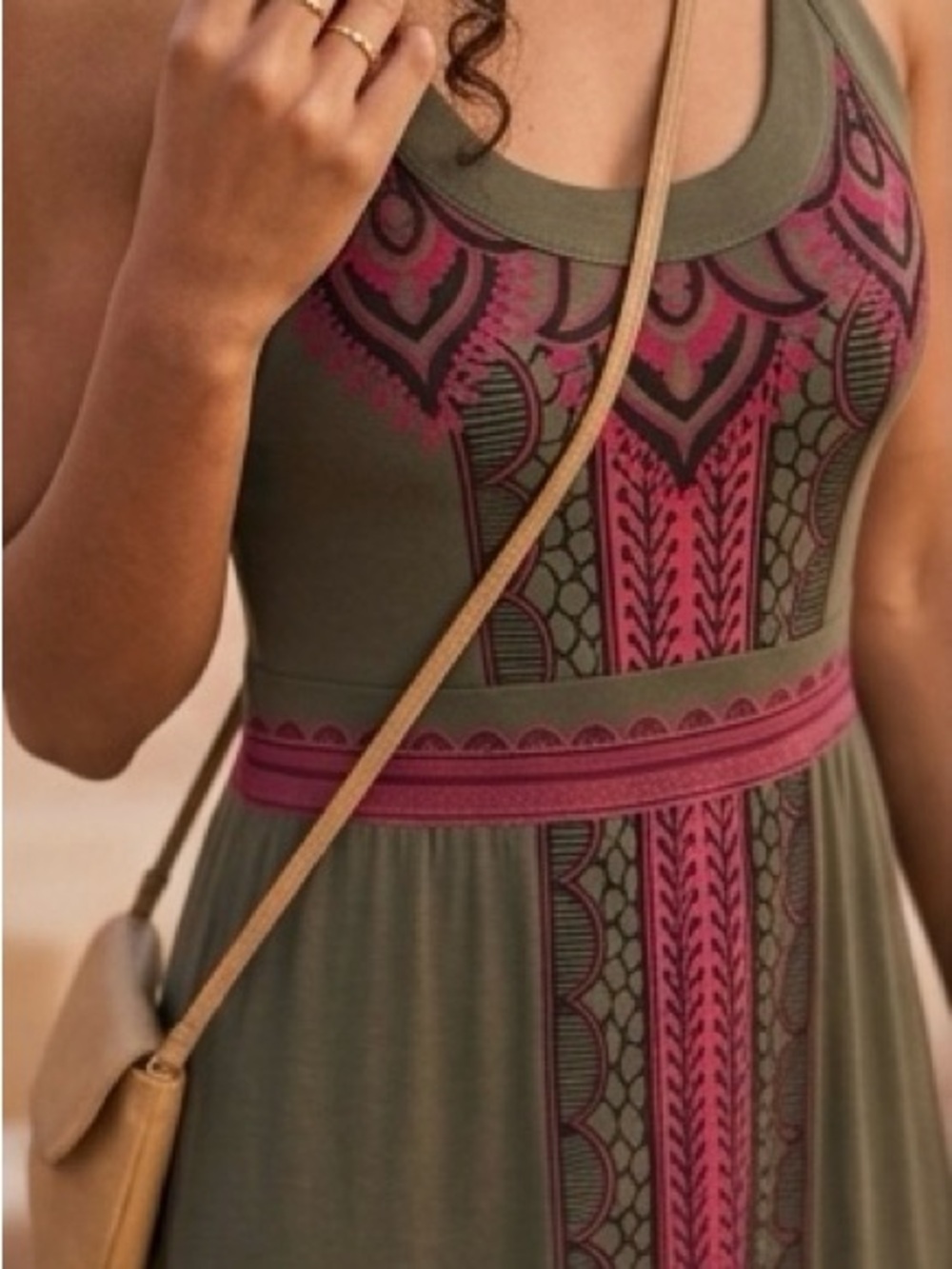Athleta Olive Green Maxi Dress with Pink Accent - Picture 4 of 14